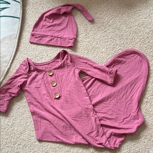 Caden Lane Pink Baby Gown and Hat Set